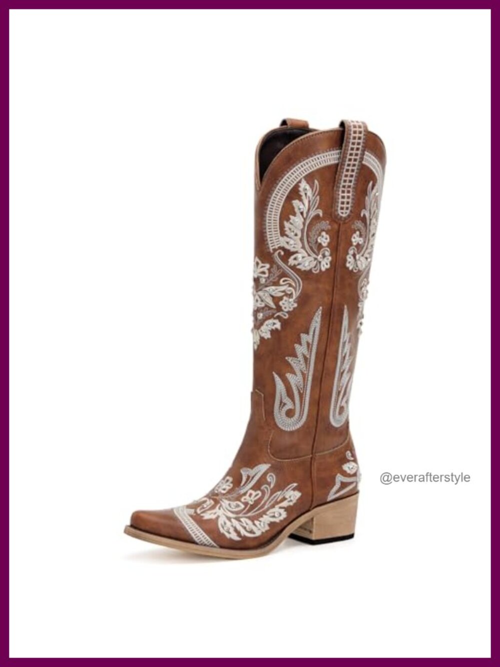 Western Cowboy Boots Knee High Snip Toe Faux Leather